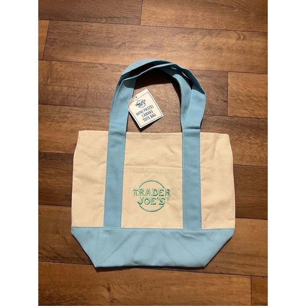 Trader Joe’s Pastel Blue Mini Canvas Tote Bag NWT
